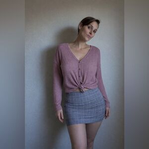 American Eagle Button Down Waffle Top Tie Front Mauve Medium